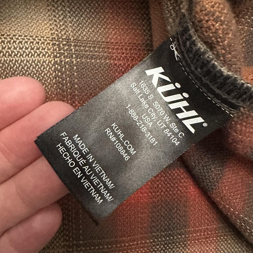 Kuhl Shirt Mens XL Brown Red Plaid Long Sleeve The Law Flannel Hiking Outdoor - Picture 10 of 16